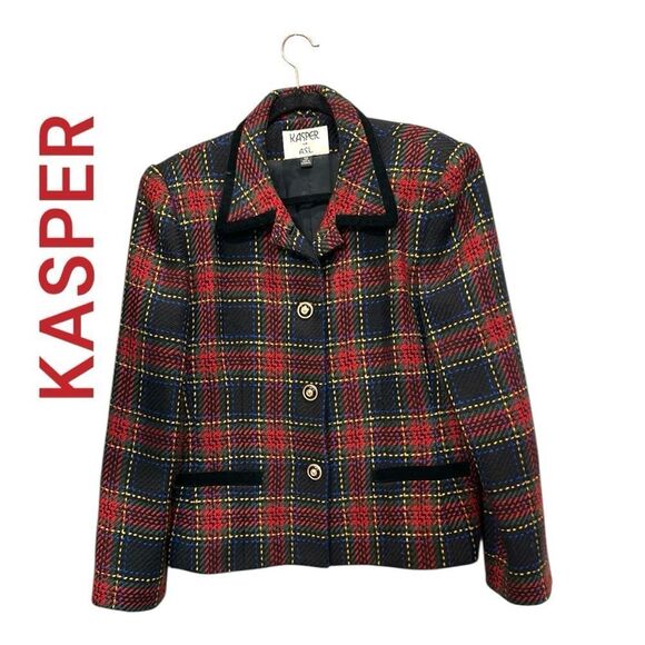 Kasper Jackets & Blazers - Kasper Red and Black Plaid Blazer